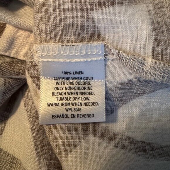 Womens Linen Button Up Top Blouse Size 14P Beachy Coastal Lagom Artsy Abstract - Picture 7 of 9